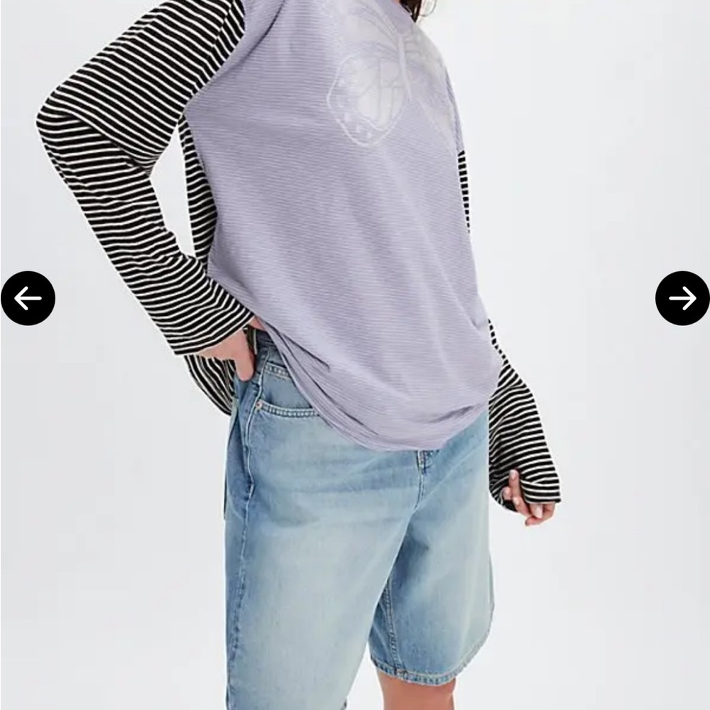 Free People We The Free Butterfly Striped long sleeve Tee Top Oversized XS - Picture 2 of 6